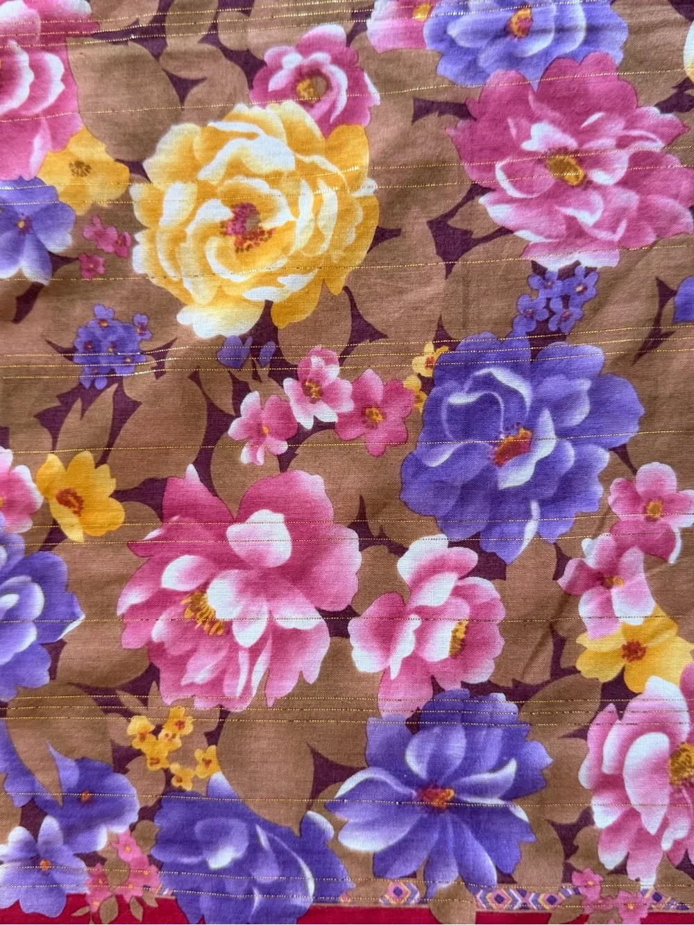 Christian Dior Scarf Vibrant Multicolor Floral Print Gold Shimmer Bandanna